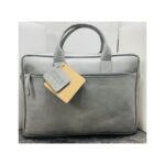 Customizable Grey Leather Laptop Bag
