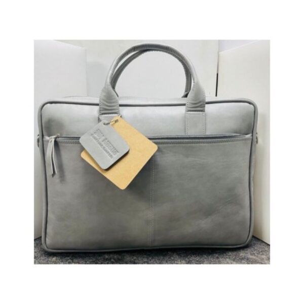 Customizable Grey Leather Laptop Bag
