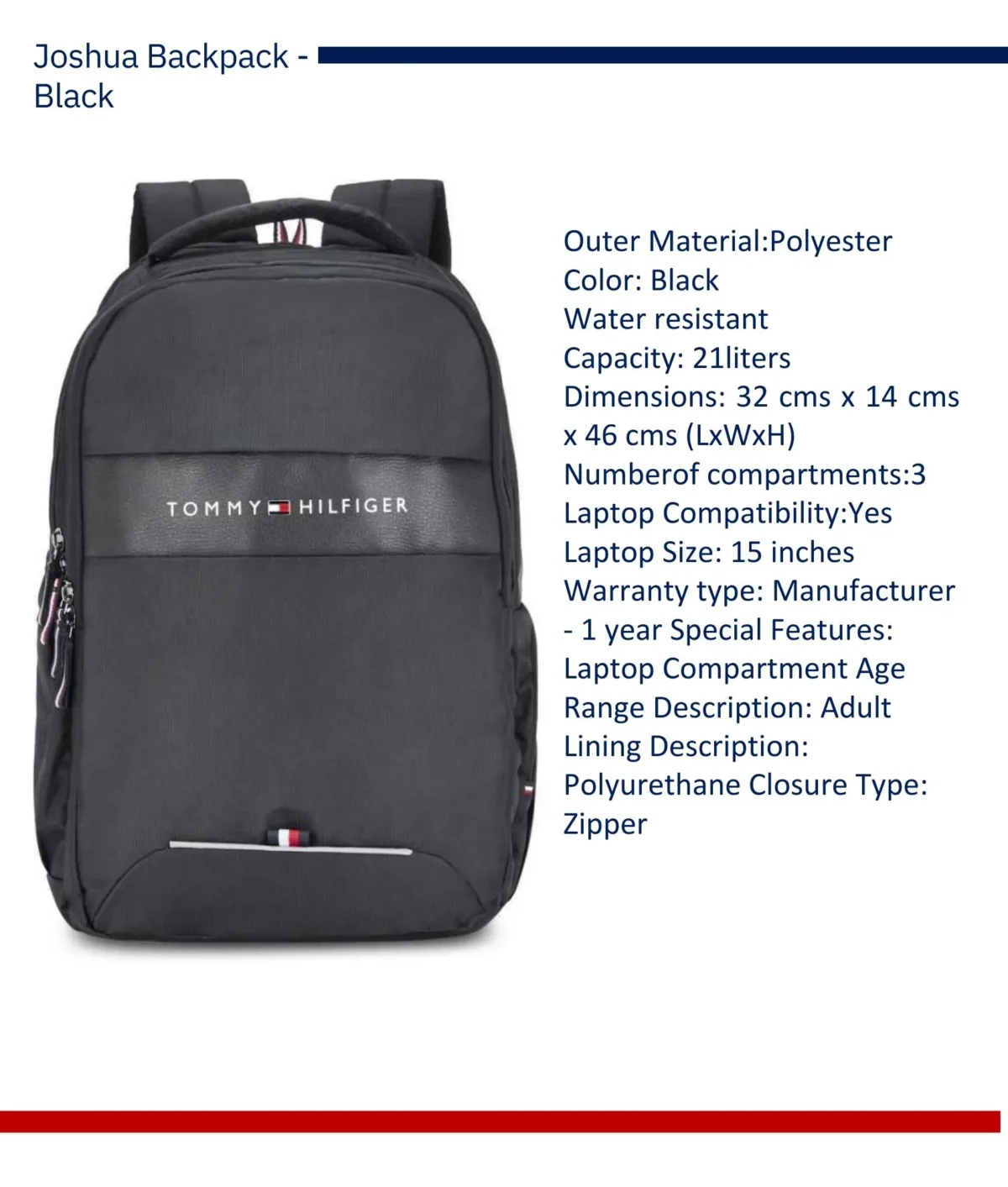 Tommy Hilfiger Black Joshua Backpack - Image 3