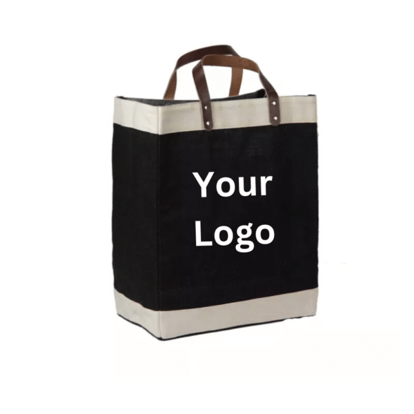 Custom Jute Tote Bag with Leather Handle