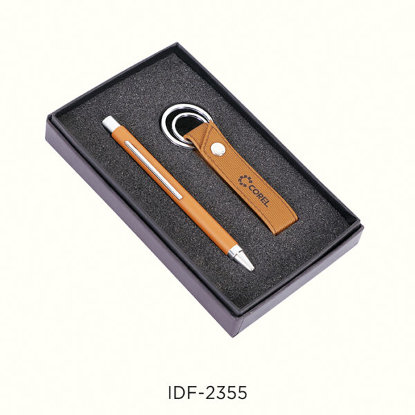 Brown leather keychain with Metal Pen