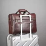 Dark Maroon Genuine Leather Laptop Bag - Image 3